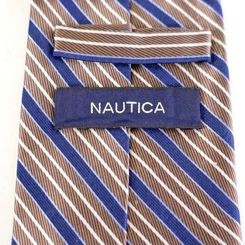 Nautica‎ Brown Blue Striped Woven Silk Tie